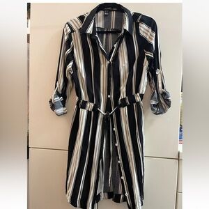 Trovare Women's Black & White Striped Casual Dress Long Sleeve Size XL ( M/L)